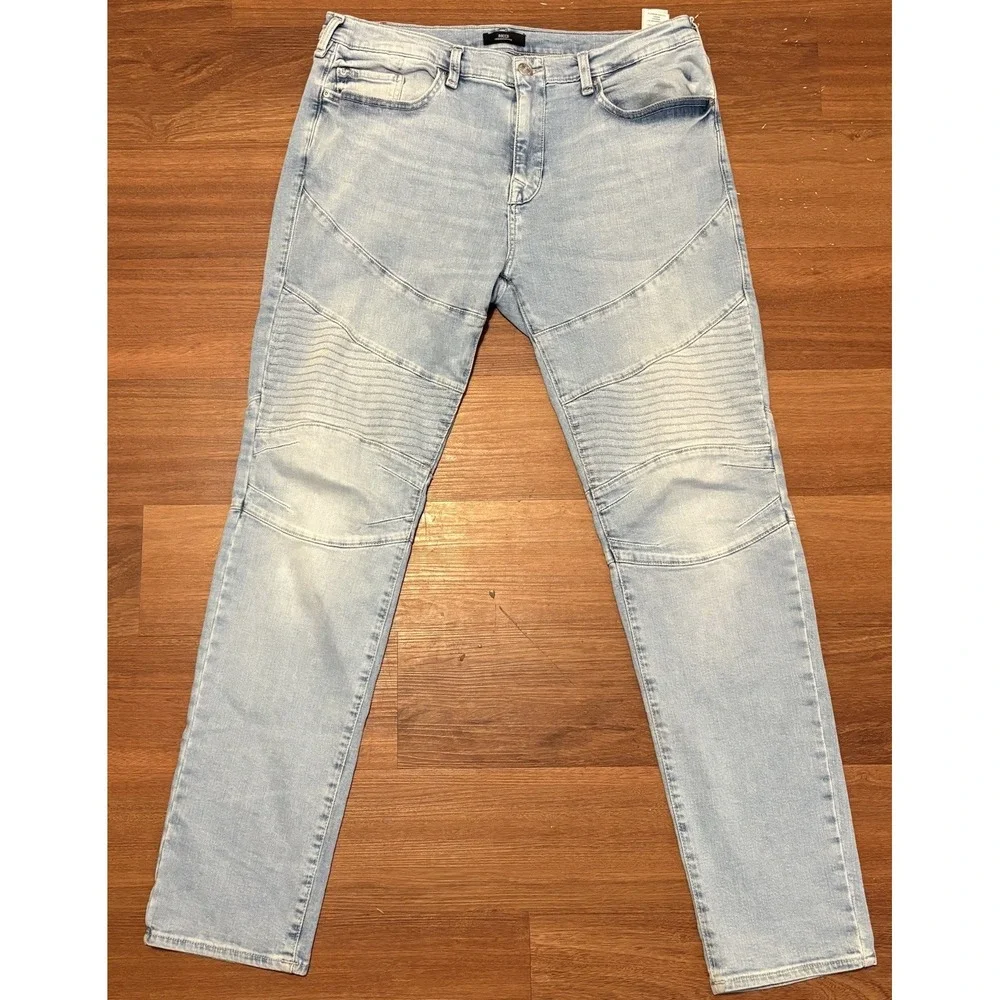 True Religion Rocco Moto Jeans Mens 36x32 Light Wash Relaxed Skinny Denim